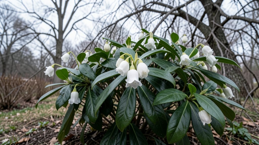 Japanese Pieris with Cascading White Flowers
