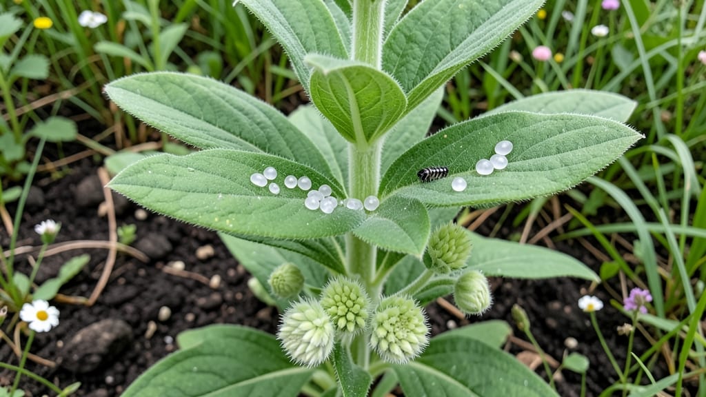 Eggs on Milkweed Leaf: Natural Pest Control for Organic Gardens