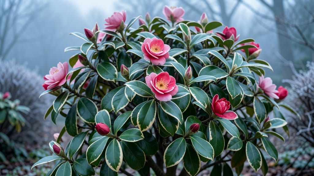 Variegated Camellia for Winter Blooms