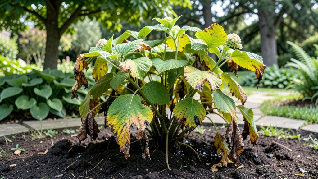 Overwatered Too Much Water Pictures of Hydrangea Leaf Problems: Yellowing, Curling, and Browning Fixes